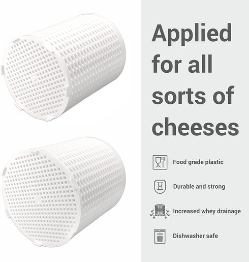 Universal Cheese Molds with Followers for Making Soft, Semi-Hard and Hard Cheeses - Set of 2