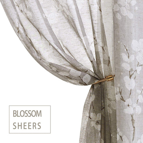 FMFUNCTEX Sheer Curtains for Living-Room 84" Long White Floral Blossom Print on Flax Linen Blend Window Curtain Panels 50" w x 2 Pack Rod Pocket