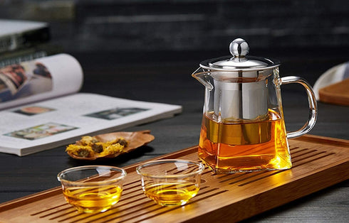 Glass Teapots with Infuser PluieSoleil, 500 Milliliter in Square Shape, Tea Strainers for Loose Leaf Tea Microwavable and Stovetop Safe