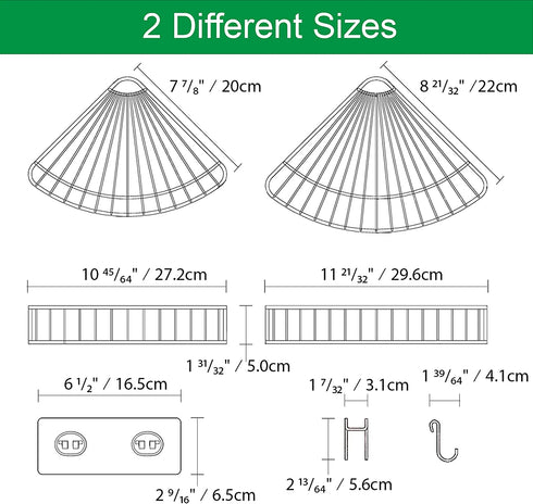 STARICH Adhesive Shower Shelves Corner Caddy Shelf for Inside Tile Walls Shampoo Conditioner Organizer Stainless Steel Bathroom Rack with Hooks Bath Tub Drill Free Rust Proof Basket 2 Pack Chrome