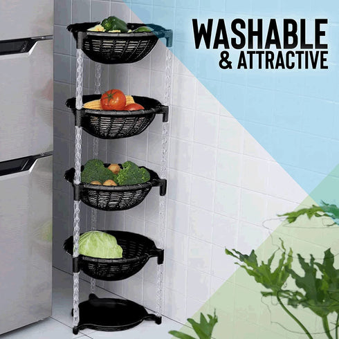 Uncluttered Designs Stacking Basket Bins (4 Tier + Plate) for Kitchen Cabinet, Pantry, Closet, Bedroom, Bathroom Organization & Storage (Black)