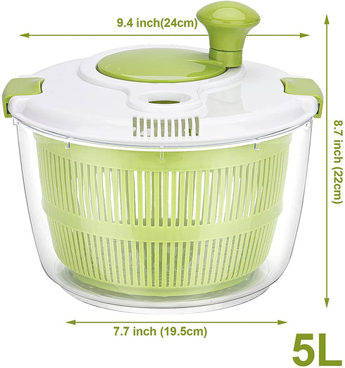 PTNITWO 5L Salad Spinner Large, Lettuce Spinner Dryer With Comfortable Handle, Safe Locking Lid and Non-slip Base, BPA Free, Vegetable Washer with Bowl for Cleaning and Drying Salad Greens and Fruit
