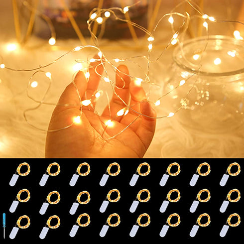 24 Pack LED Fairy Lights Battery Operated, ZOUTOG String Twinkle Lights for Bedroom, Waterproof 6.6ft 20 LED Battery Lights for DIY Wedding Party Valentine's Day Gifts Romantic Decoration, Warm White