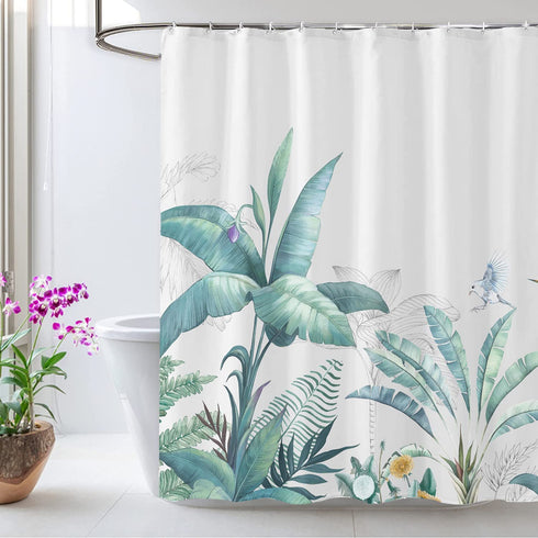 CHICHIC 71x71 Inch Shower Curtain for Bathroom Shower Curtain Set Fabric Shower Curtain with Hooks Thickening Waterproof Bathroom Decorations Tropical Leaves Shower Curtain