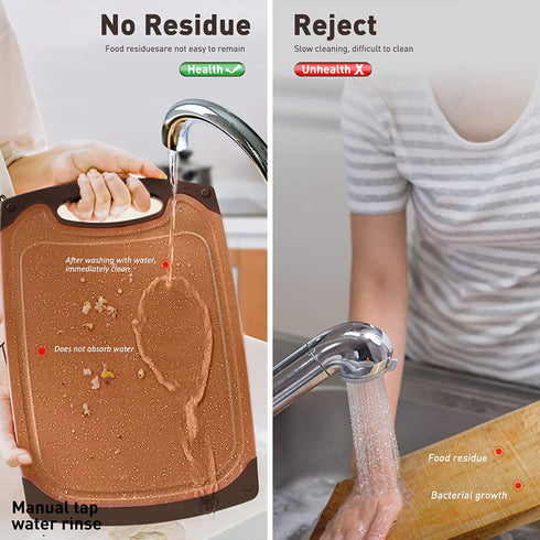 Plastic Cutting Boards Set,3 Piece Kitchen Chopping Boards Household Professional Cutting Boards with Anti-slip Feet Juice Groove Grip Handle,BPA Free Easy Cleaning Dishwasher Safe (Set of 3,Brown)