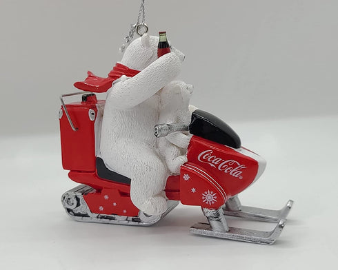 Kurt Adler Coca-Cola Polar Bear With Cub Riding Snow Mobile Ornament