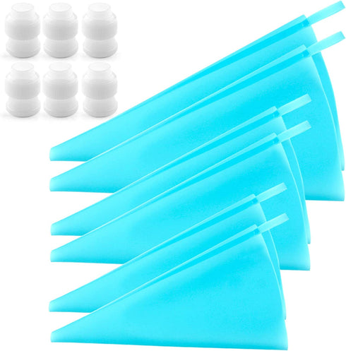 Weetiee Silicone Pastry Bags, 3 Sizes Reusable Icing Piping Bags Baking Cookie Cake Decorating Bags (12+14+16)- 6 Pack - Bonus 6 Icing Couplers Fit Wilton Standard Size Tips Supplies