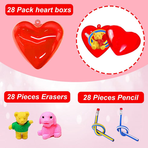 28 Pack Valentines Day Gifts for Kids, Valentines Classroom Gifts with Filled Hearts Bulk, Exchange Party Favors for Boys Girls School Class Classroom