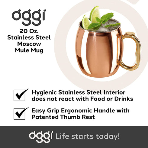 Oggi Moscow Mule Copper Plated Mug with EZ-Grip Handle, 20-Ounce