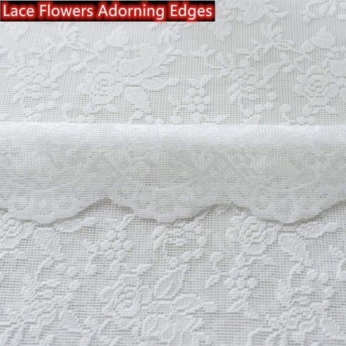 Pure White Floral Rose Knitted Woven Lace Sheer Curtains Panel 63 Long - Rod Pocket Vintage Window Sheer Lace Drapes for Living Room Curtains 52 x 63 inch Length, Set of 2 Panels