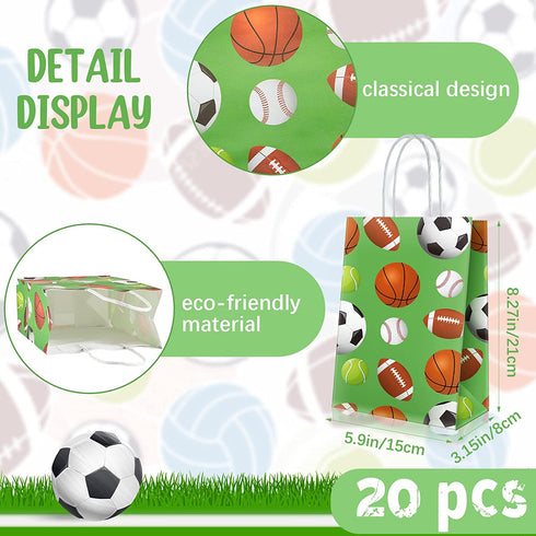 20 PCS Sports Party Favor Bags Soccer Goodie Bags Sports Birthday Party Gift Bags Basketball Themed Bags Football Sports Party Supplies Bags Decorations for Kids