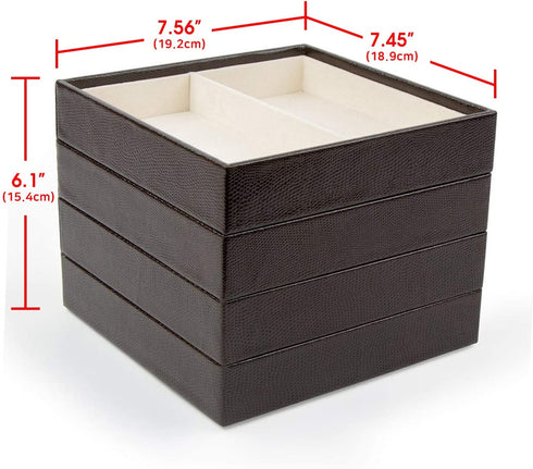 J JACKCUBE DESIGN 4 Stackable Trays Jewelry Storage Display Case for Drawer or Dresser - Holder for Earring Ring Necklace or Cufflinks - MK220-1ABCD