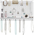 Comfify Rustic Jewelry Organizer - Wall Mounted Jewelry Holder w/Removable Bracelet Rod, Shelf & 16 Hooks - Perfect Earrings, Necklaces & Bracelets Holder - Pure White