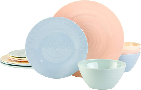 Gibson Home Brist Melamine Dinnerware Set, Service for Four (12pcs), Pastels