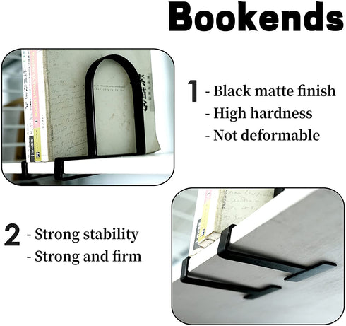 Bookends for Shelves - Heavy-Duty Clamped Book Ends Book Shelf Holders, Non-Skid Bookends Stoppers Supports (Black, 2)