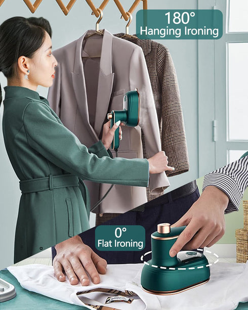 Mini Ironing Machine Handheld Can Be Rotated 180 Degrees, Travel Iron for Clothes, Professional Household Fast Heating Wired Small Electric Iron, Portable Heat Press Clothing Iron Machine (Green)