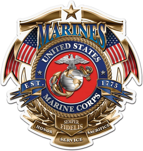 Erazor Bits Military Decals, Marines Stickers, United States Marine Corps Vinyl, Semper Fidelis Sticker for Car, Truck, Home, Cases and Coolers MM115D-4-002 (4in,2pack),