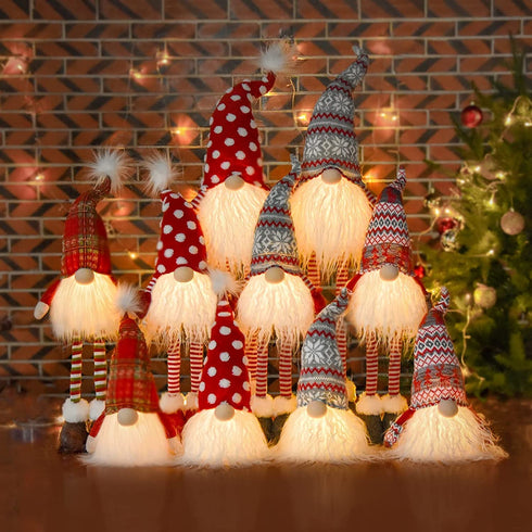 2021 Christmas Long Legs Gnome Decorations with Lights and Music , Handmade Xmas Standing Doll Ornaments, Scandinavian Santa Winter Party Decor, Holiday Figurine Gifts, 24 inch, Red