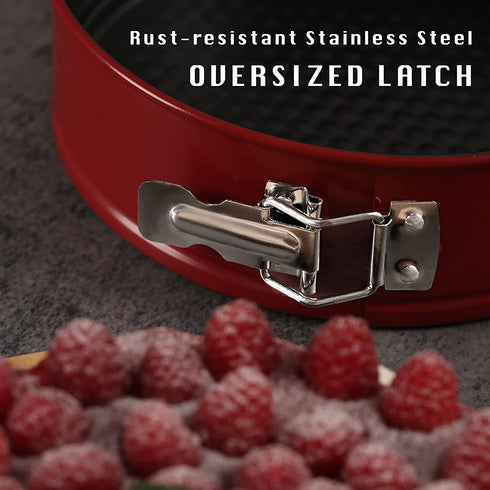 HONGBAKE 7 Inch Springform Pan with Texture, Cheesecake Pans with Leakproof Removable Bottom, Nonstick Round Cake Tin for Baking Smash Cake, Pie, Quiches, Pizza - Red & Dark Grey