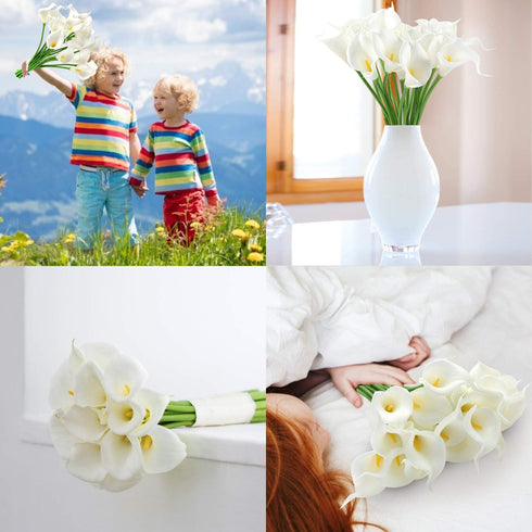 EZFLOWERY 20 Artificial Calla Lily Flowers Real Touch Latex Arrangement Bouquet Wedding Centerpiece Room Office Party Home Decor, Excellent Gift Idea (Small - 20 Pack, White)