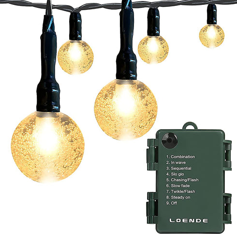 Battery Operated Globe String Lights, LOENDE Crystal Globe String Lights 16ft 30 LED 8 Modes Waterproof String Lights with Timer for Backyard Garden Balcony Pergola Wedding Party Decor( Warm White )