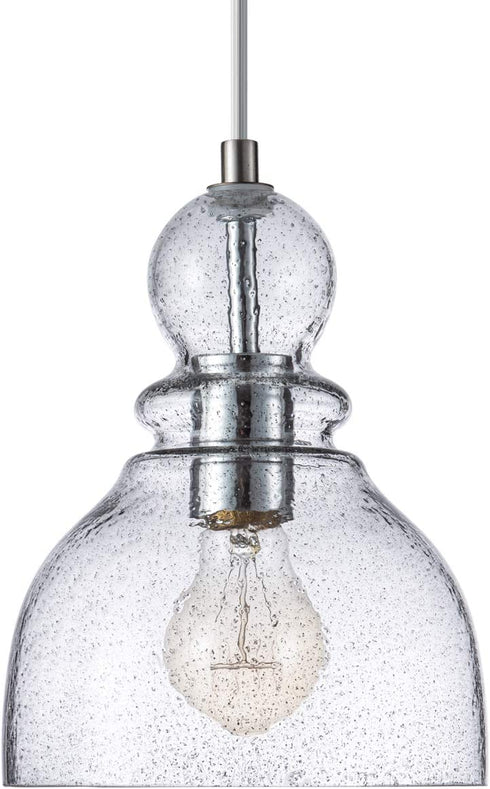 LANROS Farmhouse Mini Pendant Lighting with Handblown Black Sand Powder Glass Shade, Adjustable Cord Ceiling Light Fixture for Kitchen Island Hallway Kitchen Sink, Brushed Nickle, 7inch