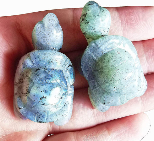 Gemgogo 2 Pcs White Moonstone Crystals and Healing Stones Tortoise, 1.5 Inches Reiki Pocket Gemstone Figurines Room Decor Gemstone