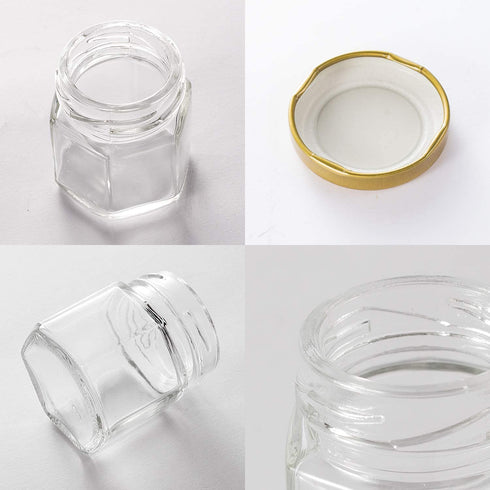 Encheng 1.5 oz Clear Hexagon Jars,Small Glass Jars With Lids(golden),Mason Jars For Herbs,Foods,Jams,Liquid,Mini Spice Jars For Storage 30 Pack €¦