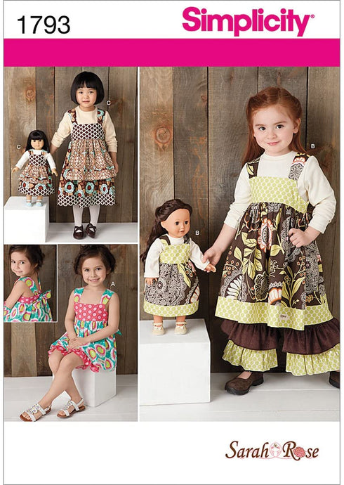 Simplicity 1793: Child's Dress Set and 18-Inch Doll Dress Sewing Pattern, Size A (3-4-5-6-7-8)