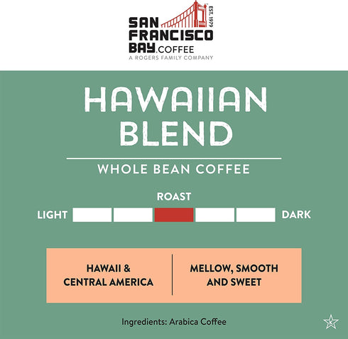 SAN FRANCISCO BAY Coffee Whole Bean 2LB Medium Roast, Hawaiian Blend, 2 Pound (Pack of 1), 32 Ounce