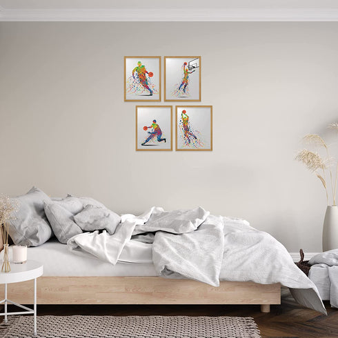 Rainbow Basketball Wall Art Decor - Set of 4 (8x10) Unframed Poster Prints