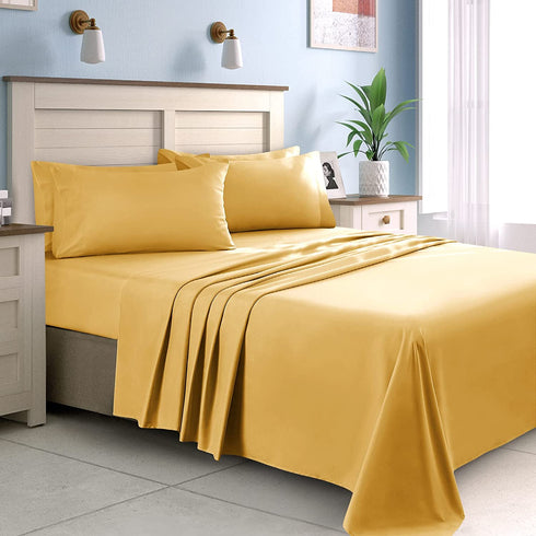 HOMEIDEAS Queen Size Bed Sheets - 4 Piece Set (Gold) - Extra Soft Brushed Microfiber 1800 Bedding Sheets, Deep Pocket, Wrinkle & Fade Free
