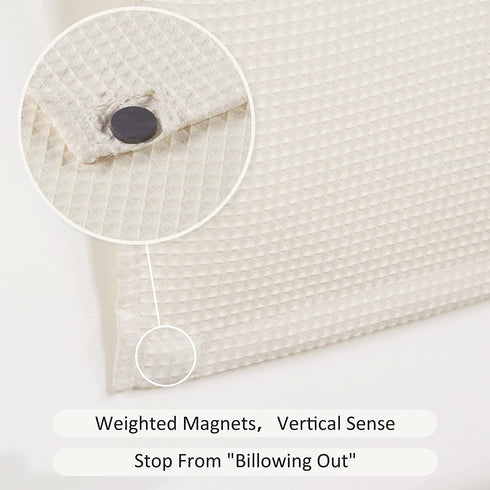 Home Queen Waffle Texture Shower Curtain with Magnets, Hotel Quality Honeycomb Bathroom Liner, Rust Resistant Metal Grommets,70" Wx72 L, Beige
