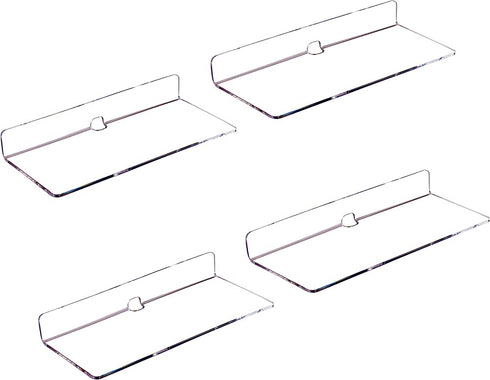 IEEK 4 PCS Clear Small Acrylic Floating Wall Shelves,9 Inch Adhesive Display Shelf for Nintendo Switch/Smart Speaker/Security Cameras/Action Figures,No Damage Expand Wall Space
