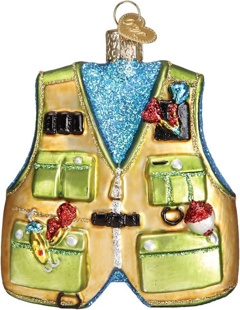 Old World Christmas Ornaments: Fishing Vest Glass Blown Ornaments for Christmas Tree (44091)