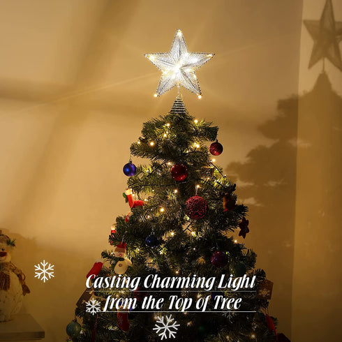 Roylvan Star Tree Topper, Glitter Christmas Star Tree Top Light, Battery Powered Decorative Treetop Light Xmas Tradition Tree Ornament for Home Decor, 9.8 x 11.8 inch, Silver
