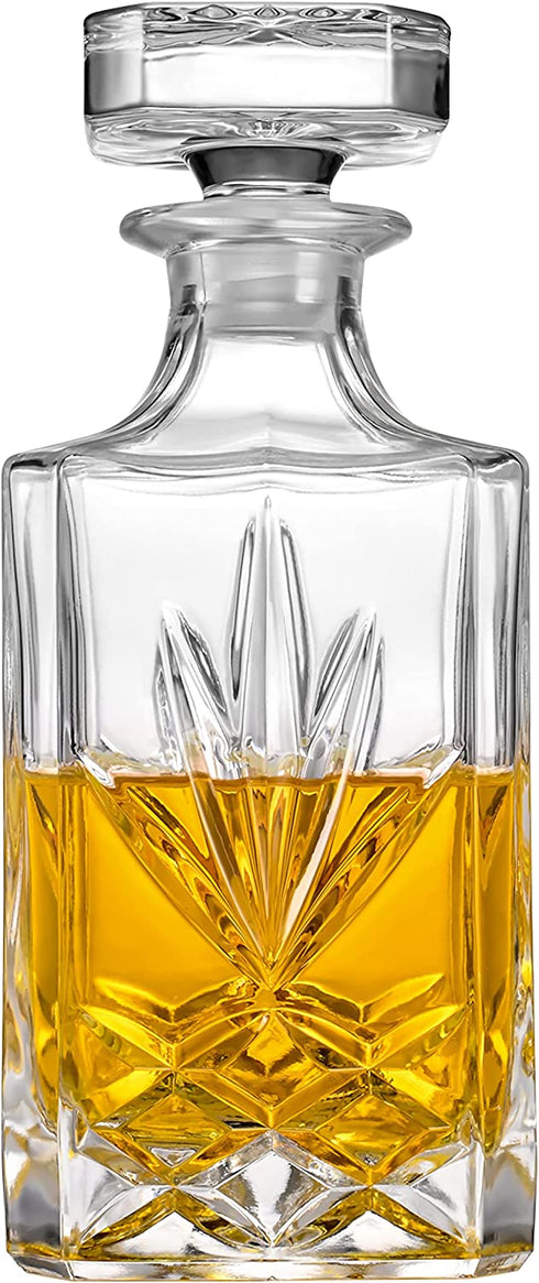 Hibekol Whiskey Decanter with Glass Stopper Lead-Free Glass 25.3 oz/ 750ml Decanter for Bourbon, Wine, Scotch, Vodka or Liquor€¦