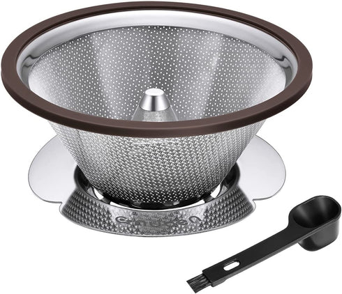 Pour Over Coffee Dripper,Without Filter Stainless Steel Coffee Filter Reusable Pour Over Coffee Filter 1-3 Cup Paperless Metal Cone Coffee Filter, Cnuben W60 Coffee Dripper