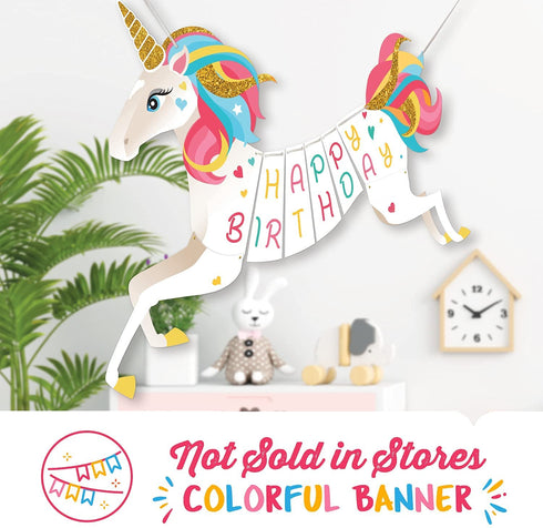 Unicorn Party Decorations by Aliza | Girl Princess Toddler Kids Birthday Pastel Rainbow Pink Decorations Cups Plates Signs Napkins Balloons Tablecloth Utensils Decorations for Girls Serves 16