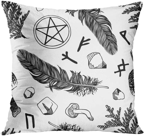 Britimes Throw Pillow Covers 18x18 Inches Home Decor Set of 4 Pillow Cases Decorative for Bed Sofa Cushion Couch Outdoor Capricorn Cat Feather Moth Gothic Pillowcases (Black and White) ¢‚¬¦