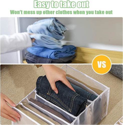 KOTHER Wardrobe Clothes Organizer - 7 Grids Breathable Clothing Organizer for Pants Jeans Sweater- Foldable Clothes Compartment Storage Organizer for Drawer Closet Wardrobe (Large-2 PCS)