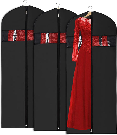 Univivi Garment Bag 60inch Lightweight Suit Bags for Closet Storage, Hanging Clothes Cover 3 Pack with Zipper and Eye-Hole Carry Handles for Folding for Tuxedos Coats Dresses, Black