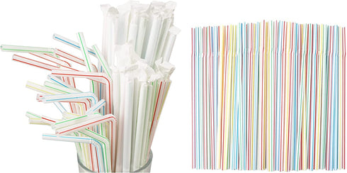 500 Pcs 8.27 Inch Colorful Flexible Plastic Drinking Straws,Individually Wrapped , Bendable,Disposable,Thick Straw for Party, for Use with Any Jumbo Cup or Water Bottle,BAP Free, Dia 0.24inch
