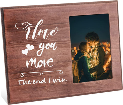 FINGERINSPIRE 4x6 Inch Going Away Picture Frame Natural Wood Photo Frame Love Romantic Gifts for Boyfriend and Girlfriend Her Him - "I Love You More The End I Win"