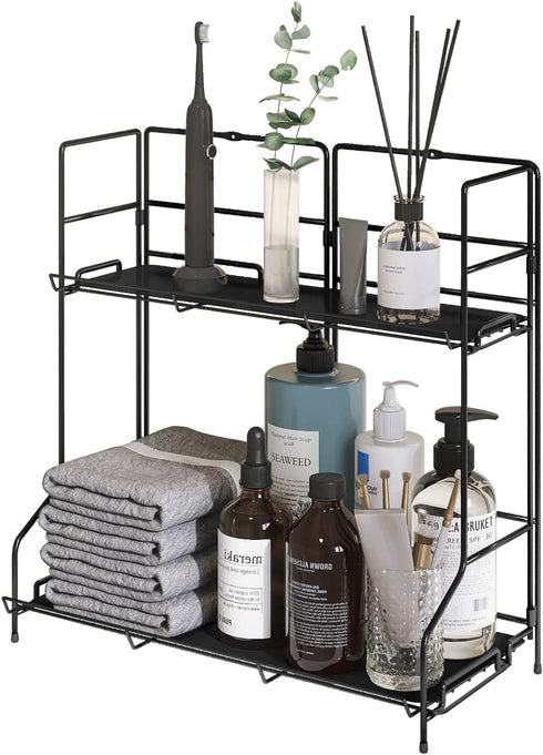Bathroom Countertop Organizer Rack, SAUCE ZHAN Wall Mounted Spice Rack Organizer for Kitchen Counter Storage Shelf Foldable 2 Tier Cabinet Seasoning Racks Wire Makeup Organizer Shower Vanity Tray