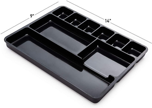 Desk Drawer Organizer Tray with 9 Storage Compartments - For Home and Office - Perfect Organizing Pens, Pencils, Paper Clips, Sticky Notes and all your Supplies - 2 Pack