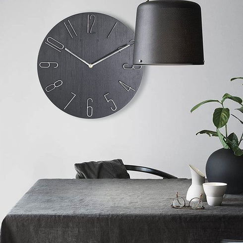 14 inch Modern Wall Clock Minimalist Block Silent and Non-Ticking Imitation Wood 3D Round Stereo Digital Indoor Clock, Family Living Room, Kitchen, Bedroom, Office, Hotel