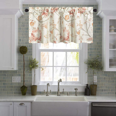 Leeva Kitchen Valances for Windows Dining Room Red Flowers, Watercolor Plant Pattern Rustic Design Thermal Insulated Curtains Valance for Living Room Bedroom, One Panel, 52x18