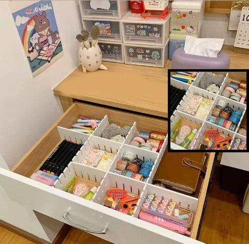 Deep Drawer Dividers Organizer 42cm, HGYZE Connectable Separators 9cm Customizable Insert for Dresser Bedroom Office Kitchen Storage, Strong Foam Cuttable Partition, 8pcs Organizador de Cajones, White