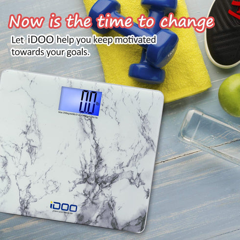 iDOO Bathroom Scale, Highly Accurate Smart Digital Body Weight Scale with Large LED Backlit Display, Marble and Round Corner Design, Measures Weight up to 440 Pounds, Batteries Included